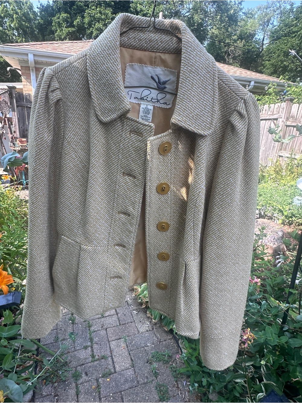 Tabitha Beige Tweed Button Front Blazer Jacket